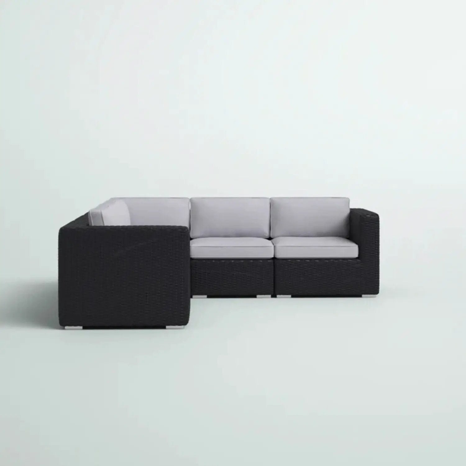 Luxurious Wicker Patio Sectional, dark wicker with gray Sunbrella cushions on Tampa Home & Garden Store