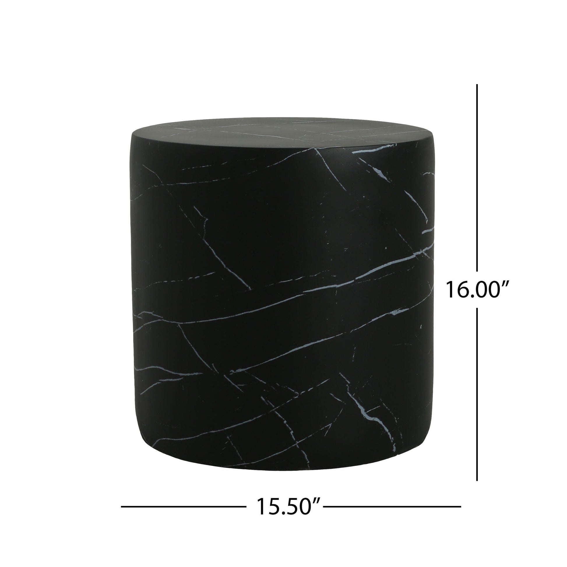 Cylindrical outdoor concrete side table black with white veining on Tampa Home & Garden Store