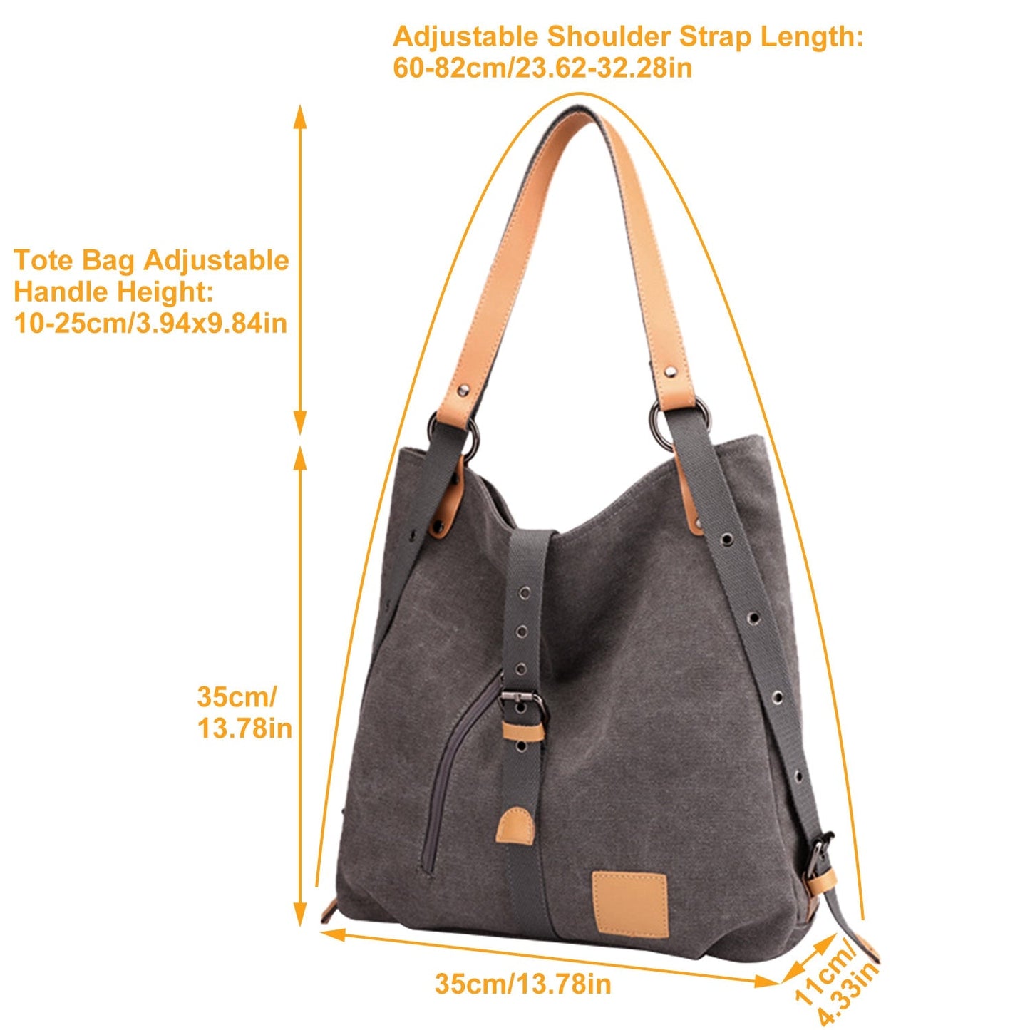 Ladies canvas tote bag by GemGear; gray canvas with tan leather accents adjustable shoulder strap on Tampa Home & Garden Store