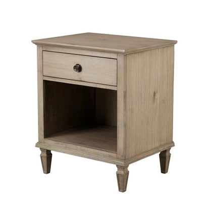 Victoria nightstand with open storage, light oak, single drawer with knob, lower shelf on Tampa Home & Garden Store