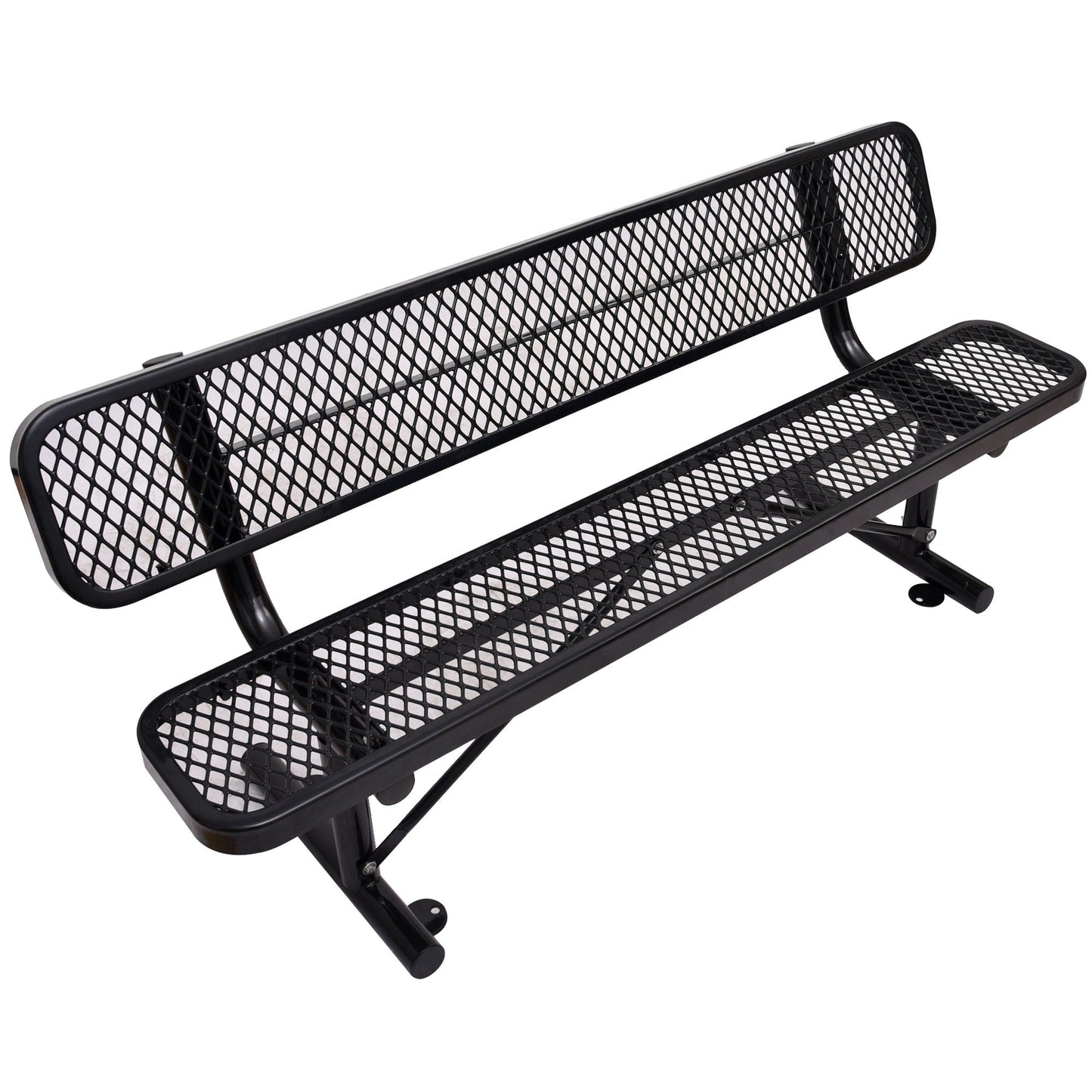 6' Outdoor Steel Bench With Backrest by HouseOfZazla, black powder-coated steel with mesh on Tampa Home & Garden Store