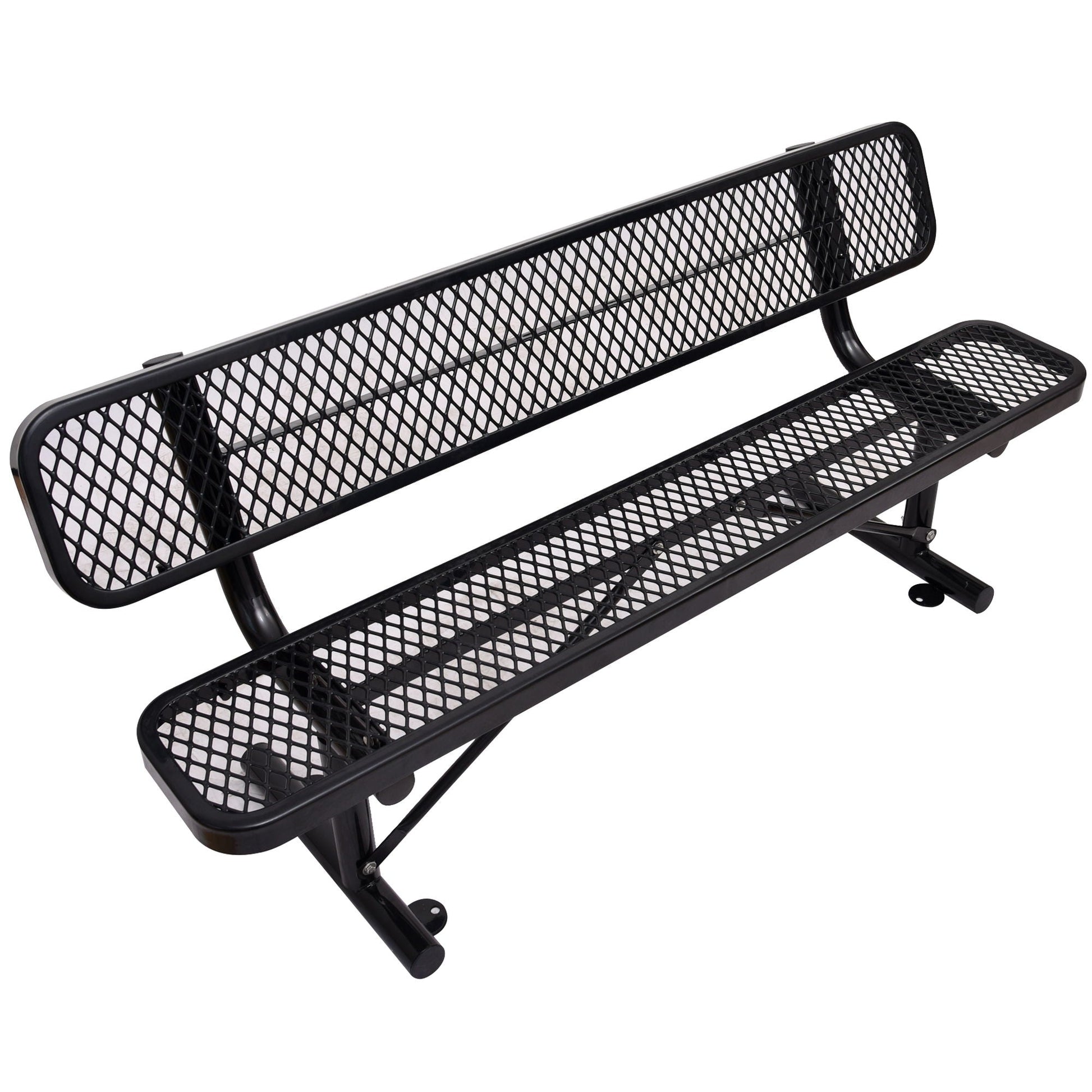 6' Outdoor Steel Bench With Backrest by HouseOfZazla, black powder-coated steel with mesh on Tampa Home & Garden Store