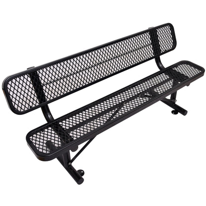 6' Outdoor Steel Bench With Backrest by HouseOfZazla, black powder-coated steel with mesh on Tampa Home & Garden Store