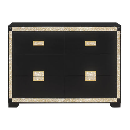 Black dresser with gold glitter trim and square gold pulls on Tampa Home & Garden Store