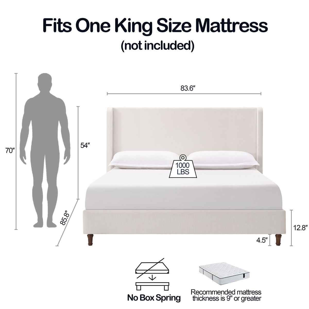 Harper Tall Headboard Upholstered Bed by HouseOfZazla, beige fabric, no box spring needed on Tampa Home & Garden Store