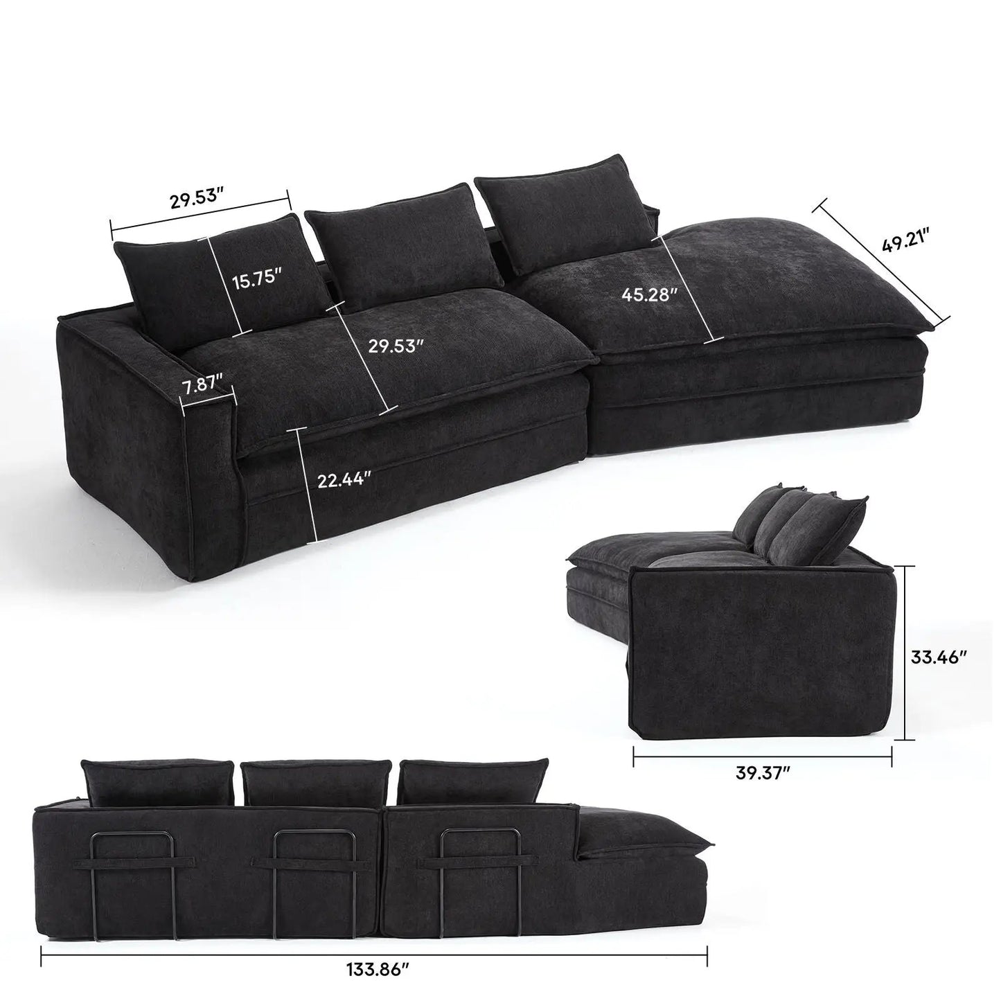 Modern minimalist modular sectional sofa with right-facing chaise charcoal by Unique Piece on Tampa Home & Garden Store