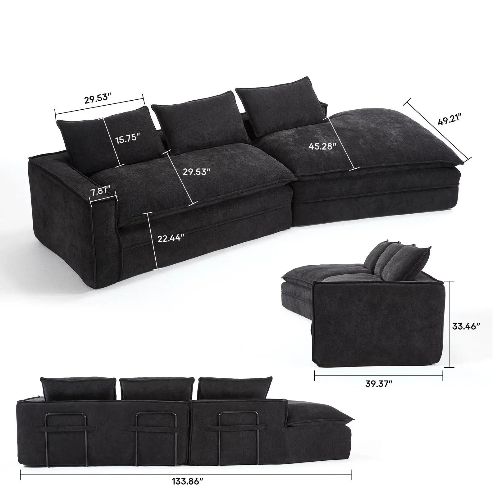Modern minimalist modular sectional sofa with right-facing chaise charcoal by Unique Piece on Tampa Home & Garden Store