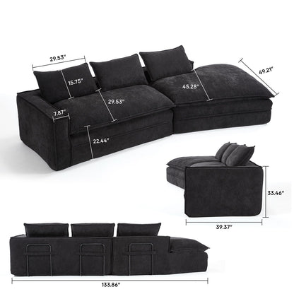 Modular stationary sectional sofa by HouseOfZazla with deep seats, right chaise on Tampa Home & Garden Store