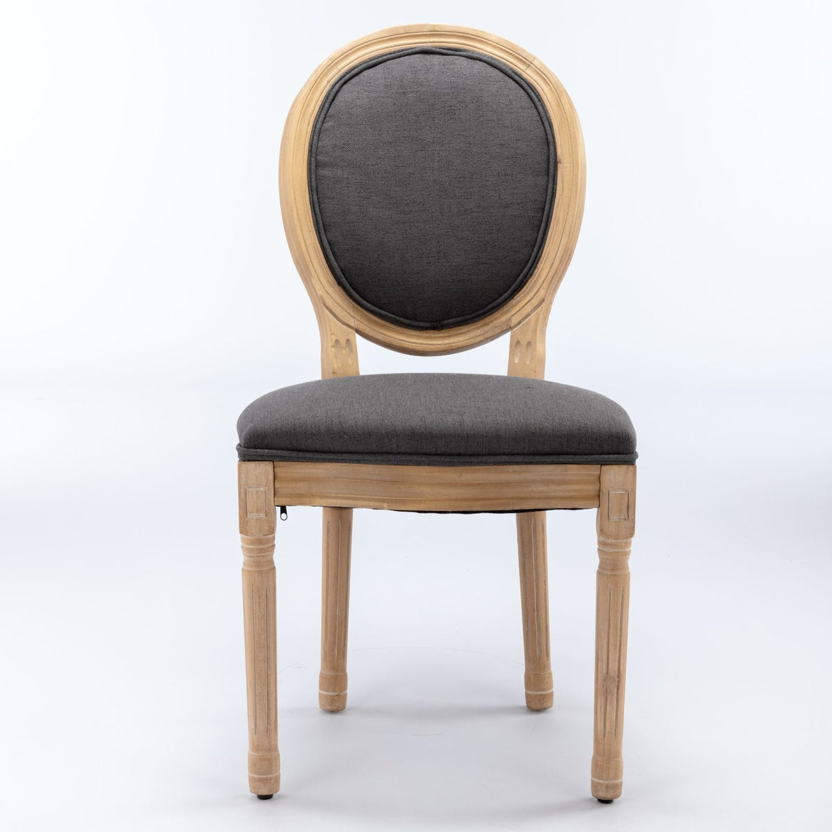 French style solid wood dining chair with natural wood frame and dark gray cushioned back on Tampa Home & Garden Store