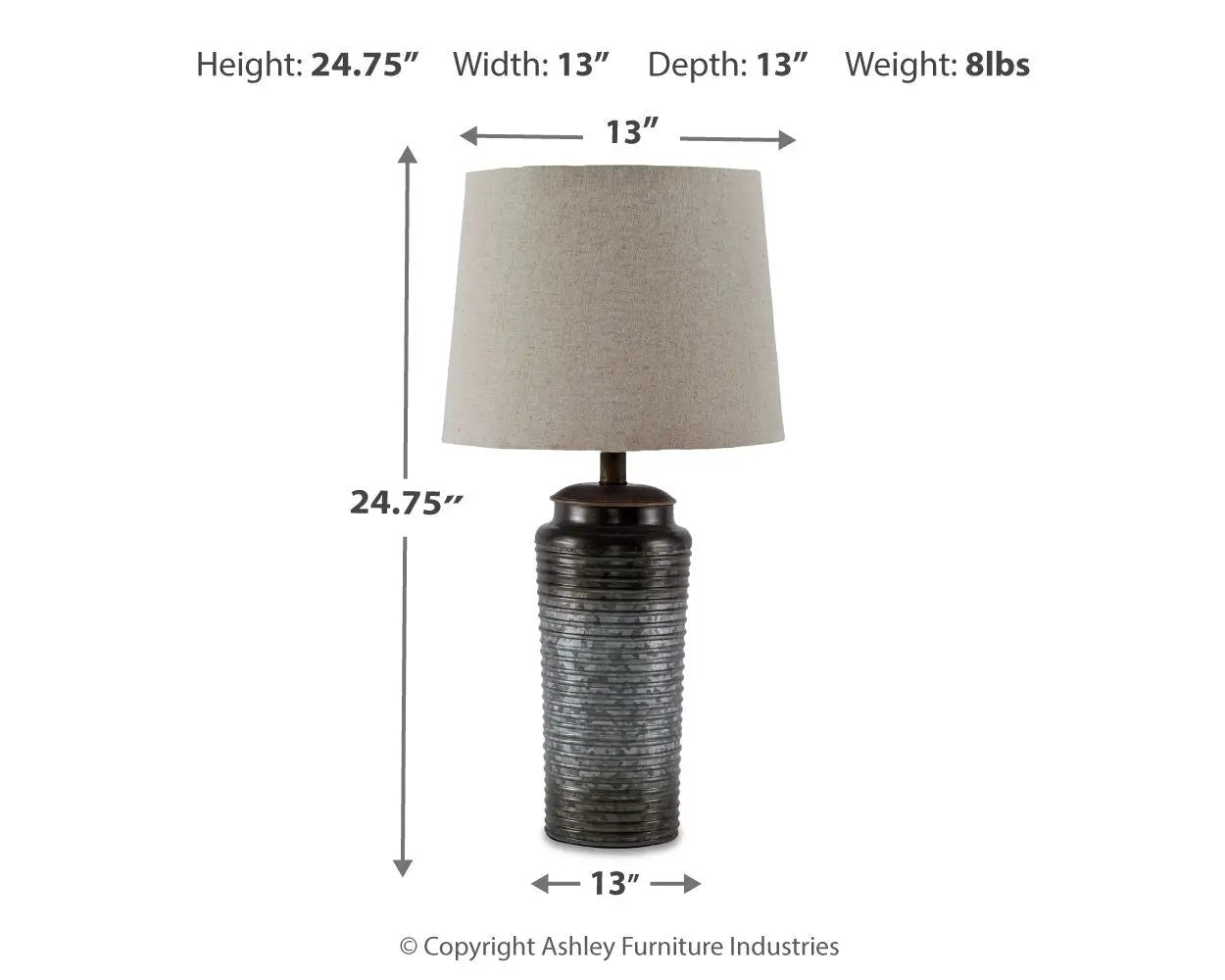 Norbert Table Lamp by Unique Piece Furniture with beige shade and ribbed dark base 24.75in tall on Tampa Home & Garden Store