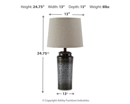 Norbert Table Lamp by Unique Piece Furniture with beige shade and ribbed dark base 24.75in tall on Tampa Home & Garden Store