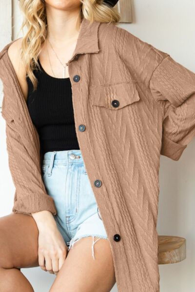 Stevvex camel drop-shoulder quilted long-sleeve jacket with button-up design on Tampa Home & Garden Store