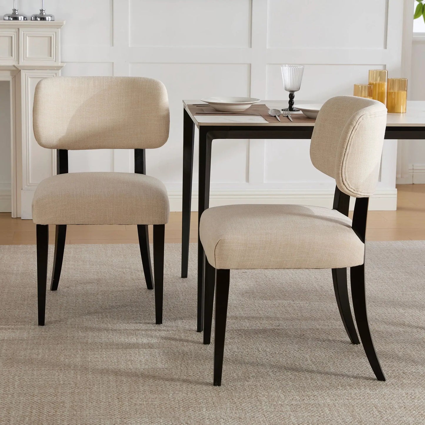Cream Upholstery Kitchen Dining Chairs Set of Two
