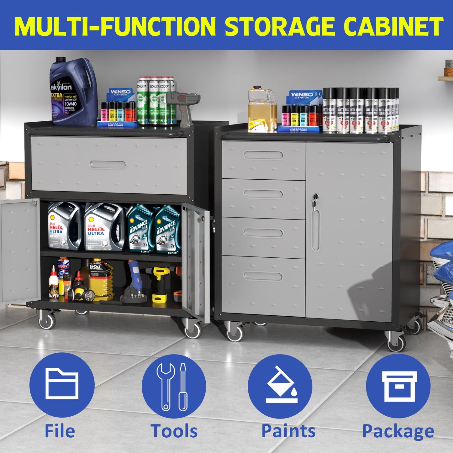 Sturdy dual cabinet tool storage with wheels by HouseOfZazla for garage and home office steel on Tampa Home & Garden Store