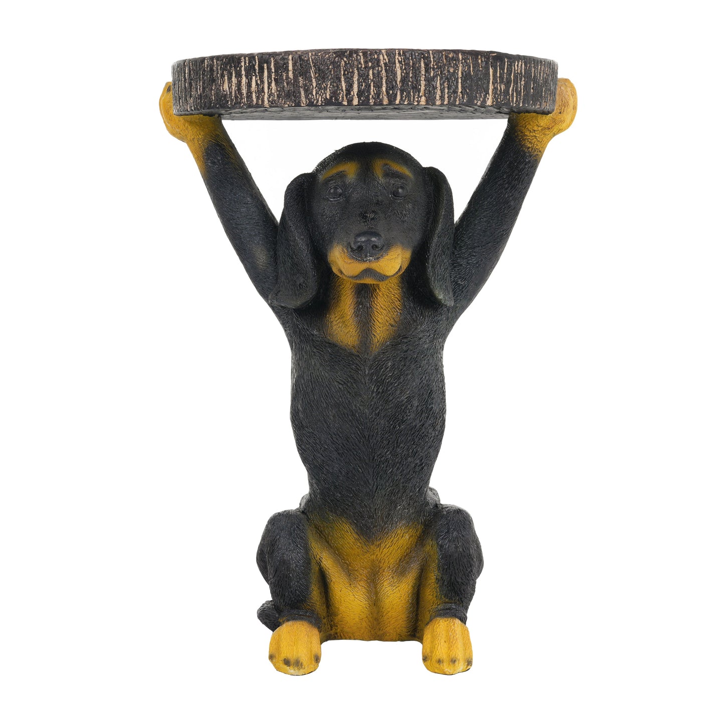 Whimsical Black Dog MGO Side Table by HouseOfZazla with bark top and paw base on Tampa Home & Garden Store