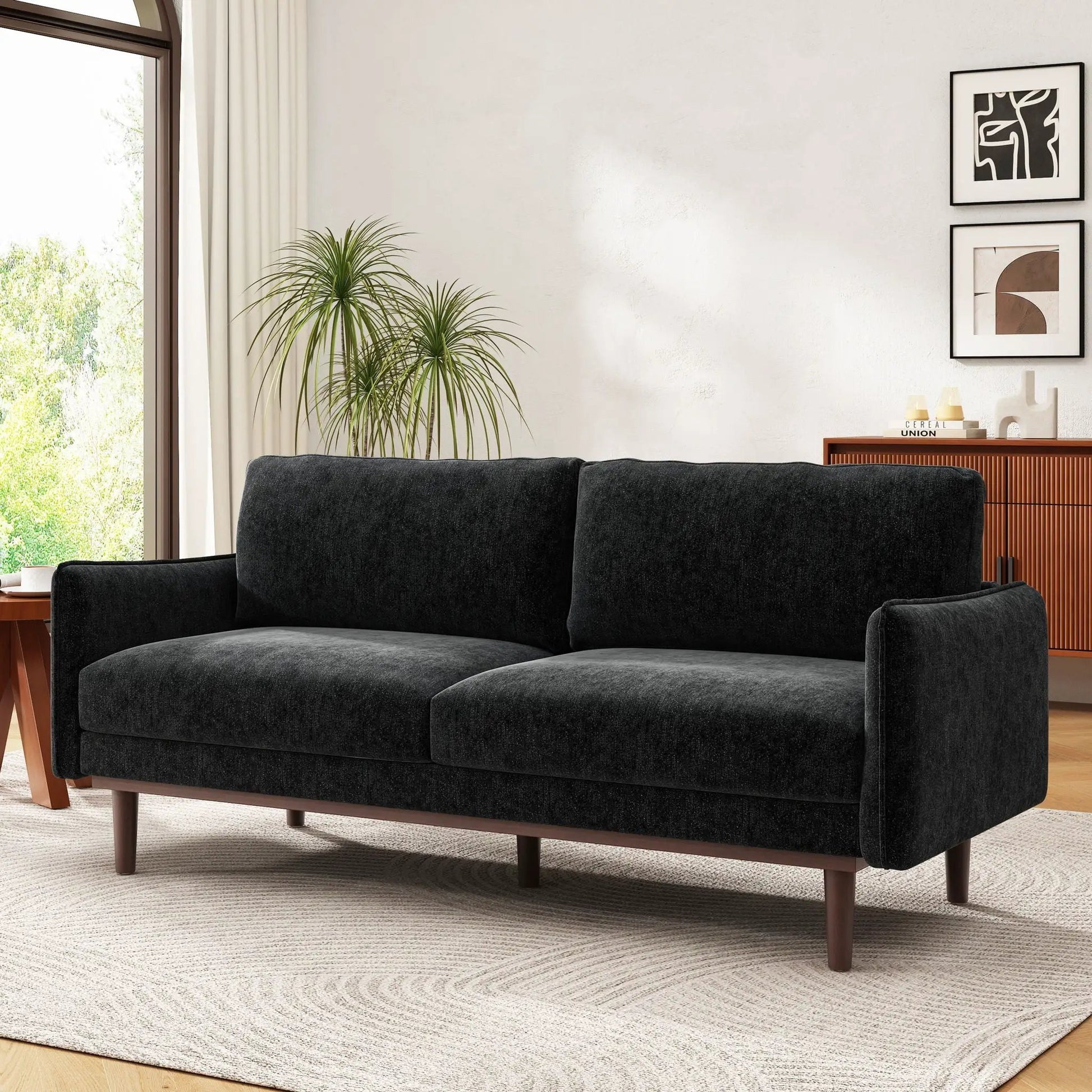 Stationary loveseat with spacious seating in dark charcoal fabric by Unique Piece Furniture on Tampa Home & Garden Store