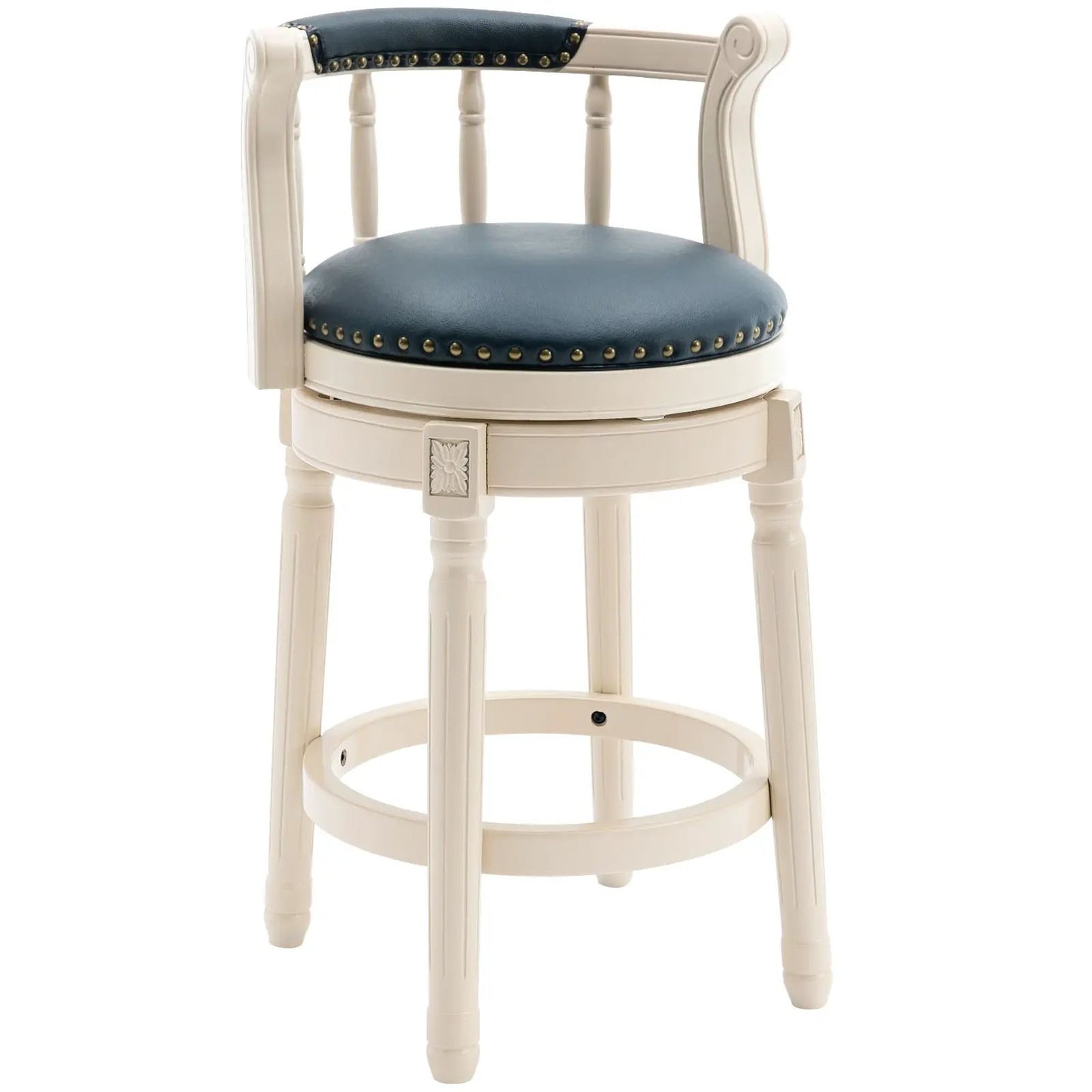 Wooden Bar Stool with Swivel and Contoured Back