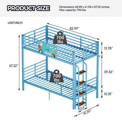 Blue HouseOfZazla bunk bed with ladder and full-length guardrails, convertible to two twin beds on Tampa Home & Garden Store