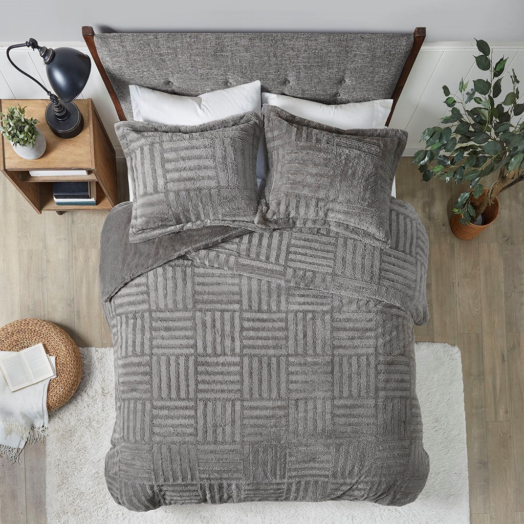 Grey Faux Fur And Down Alternative Comforter Set