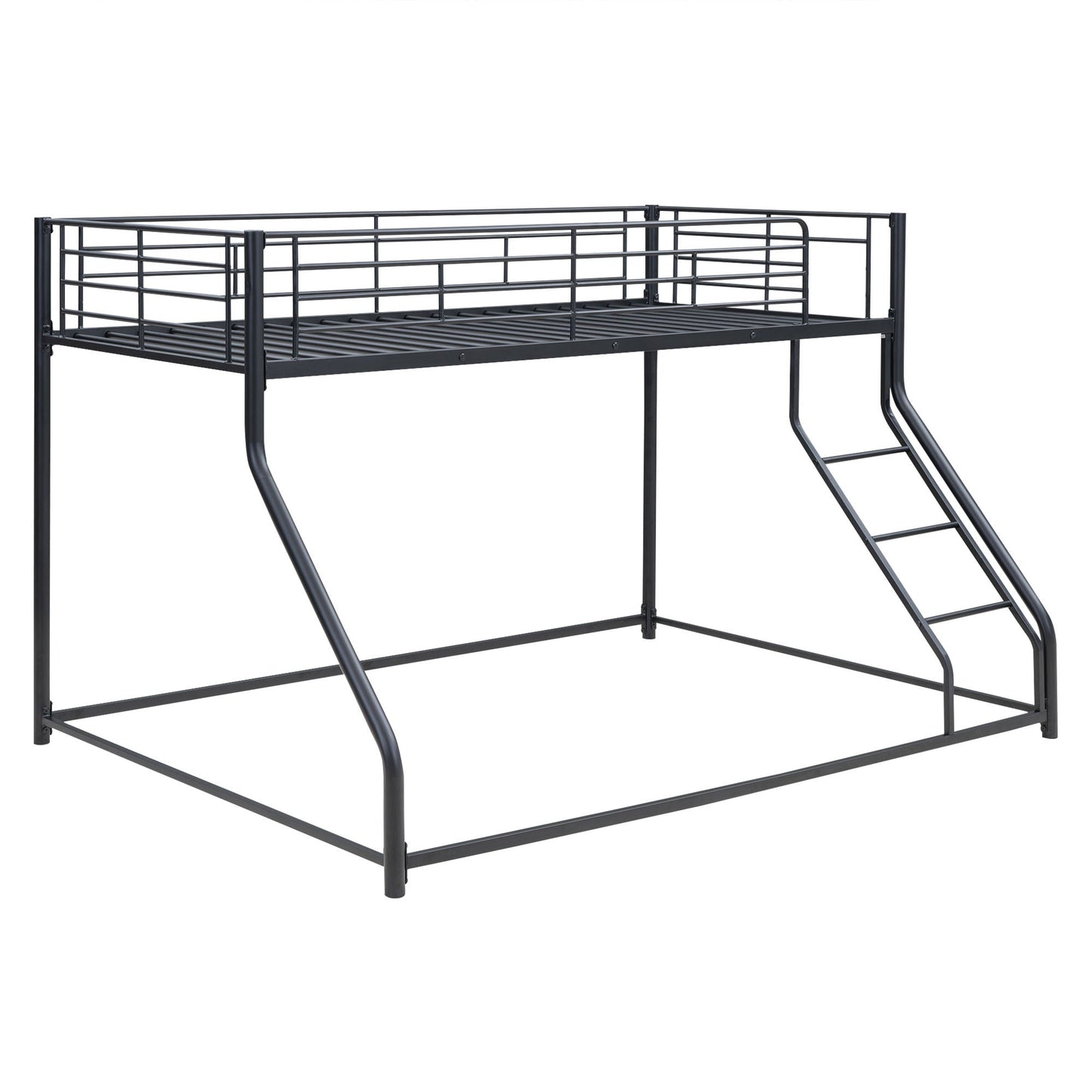 Metal bunk bed frame with sloped ladder in black finish by HouseOfZazla, space-saving design on Tampa Home & Garden Store