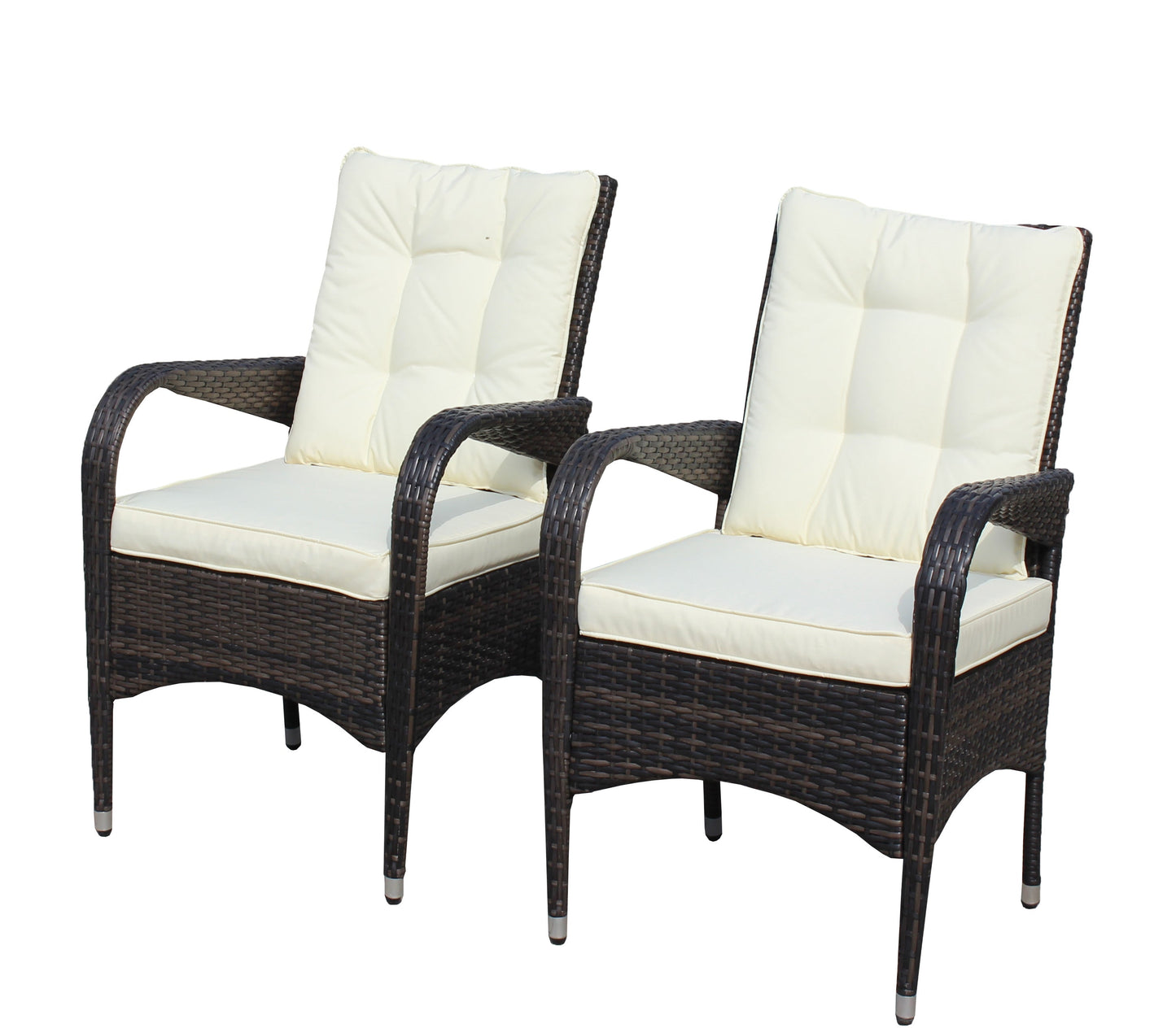 2-Piece Liberatore Outdoor Dining Chairs with beige cushions, wicker frame by HouseOfZazla on Tampa Home & Garden Store