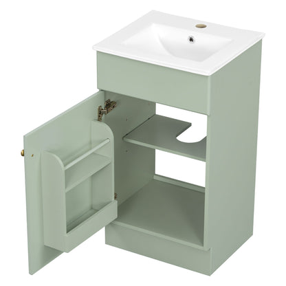 Bathroom vanity with sink in sage green by HouseOfZazla; adjustable shelf with doors on Tampa Home & Garden Store
