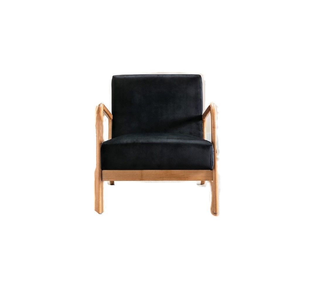 Arm Chair by HouseOfZazla - mid-century modern open-frame with black cushions and wood frame on Tampa Home & Garden Store