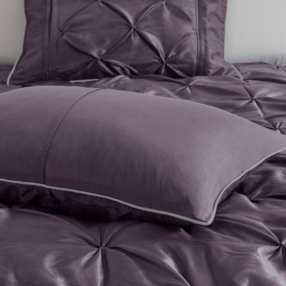 7 Piece Tufted Comforter Set Plum Queen by HouseOfZazla in plum satin with tufted shams on Tampa Home & Garden Store