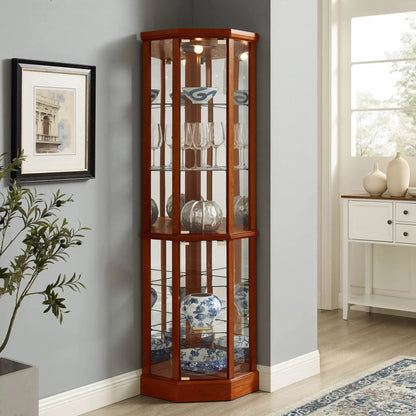 6 shelf lit corner curio cabinet with adjustable tempered glass shelves and mirror back on Tampa Home & Garden Store