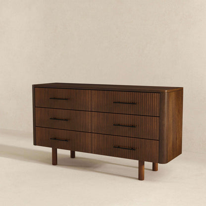 6-drawer dresser Brown walnut solid wood by HouseOfZazla with vertical grooved fronts on Tampa Home & Garden Store