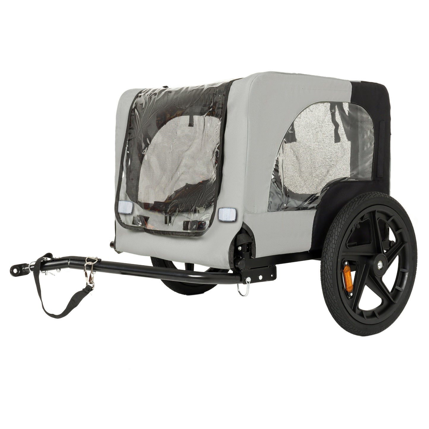 Outdoor heavy duty collapsible pet trailer gray fabric with mesh window and 16-inch wheels on Tampa Home & Garden Store