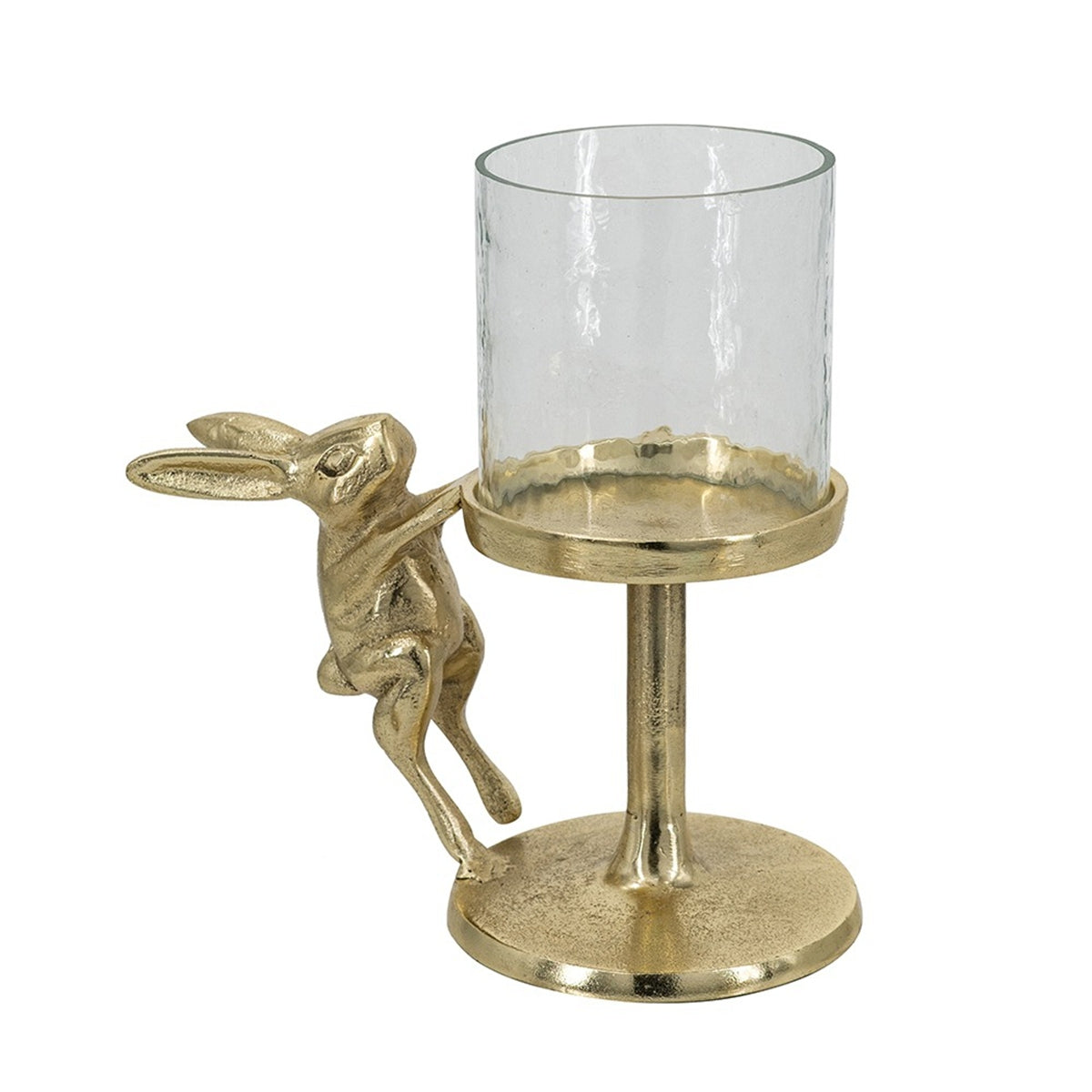 Gold rabbit pillar candle holder with clear glass hurricane shade, HouseOfZazla on Tampa Home & Garden Store