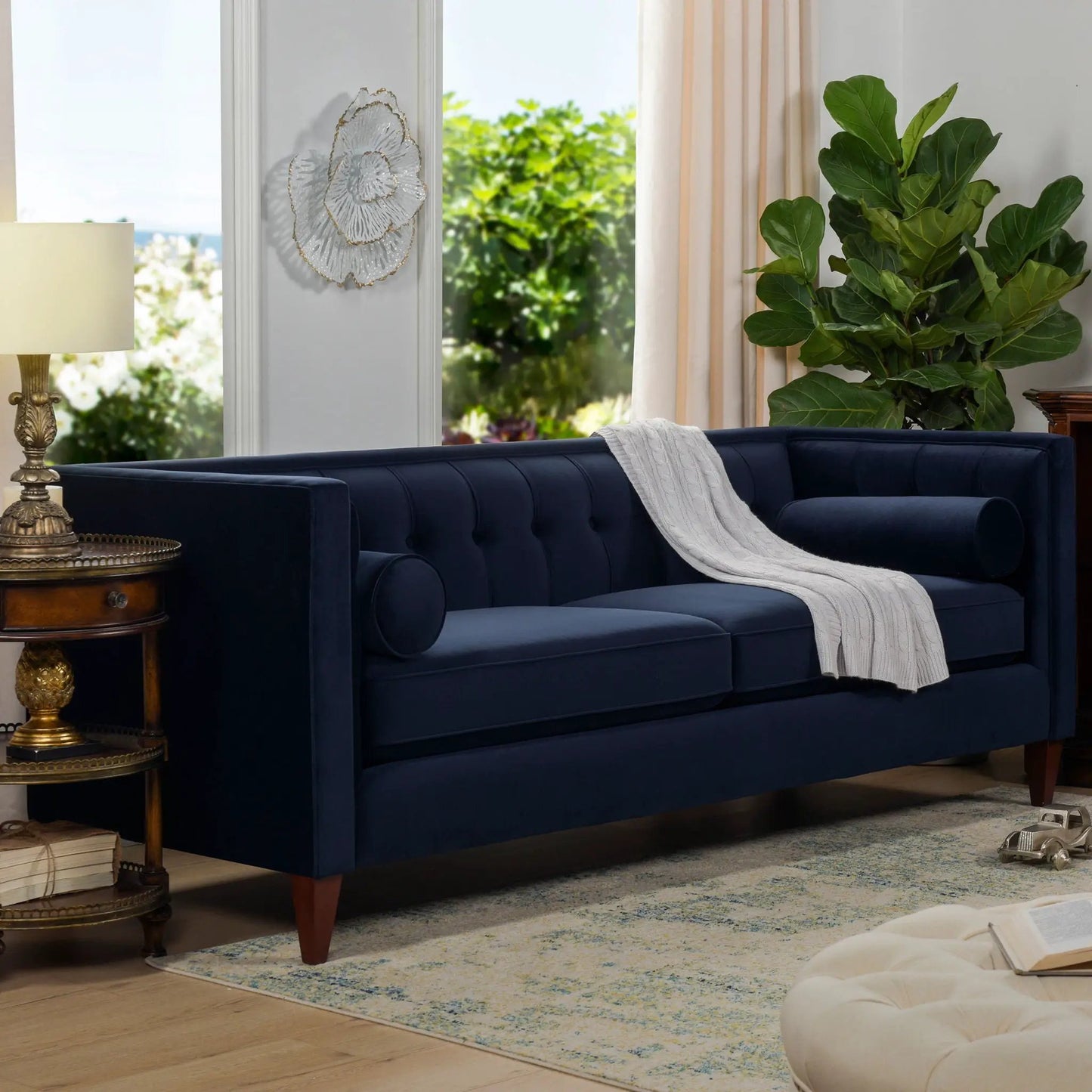 Jack - Modern Tuxedo Tufted Sofa navy velvet with tufted back by Unique Piece Furniture on Tampa Home & Garden Store