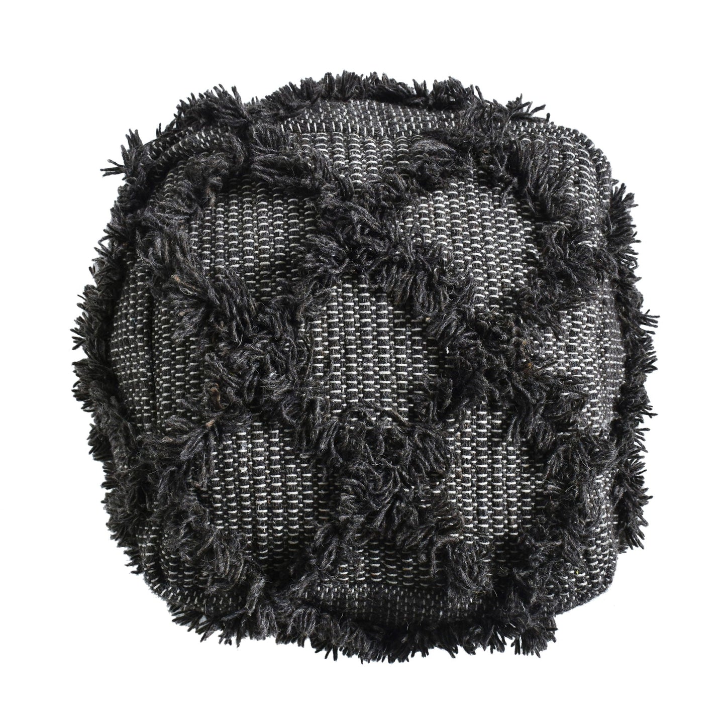 Jumanji Handcrafted Wool and Cotton Pouf Brown