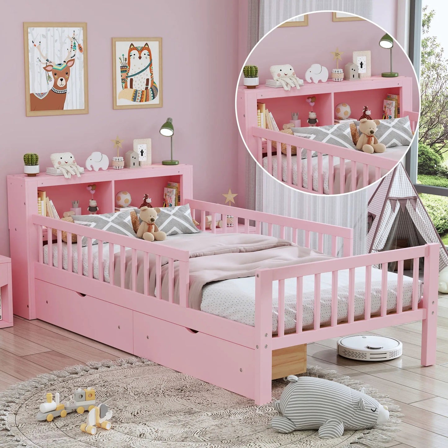 Bed With Headboard Storage and Under Bed Drawers
