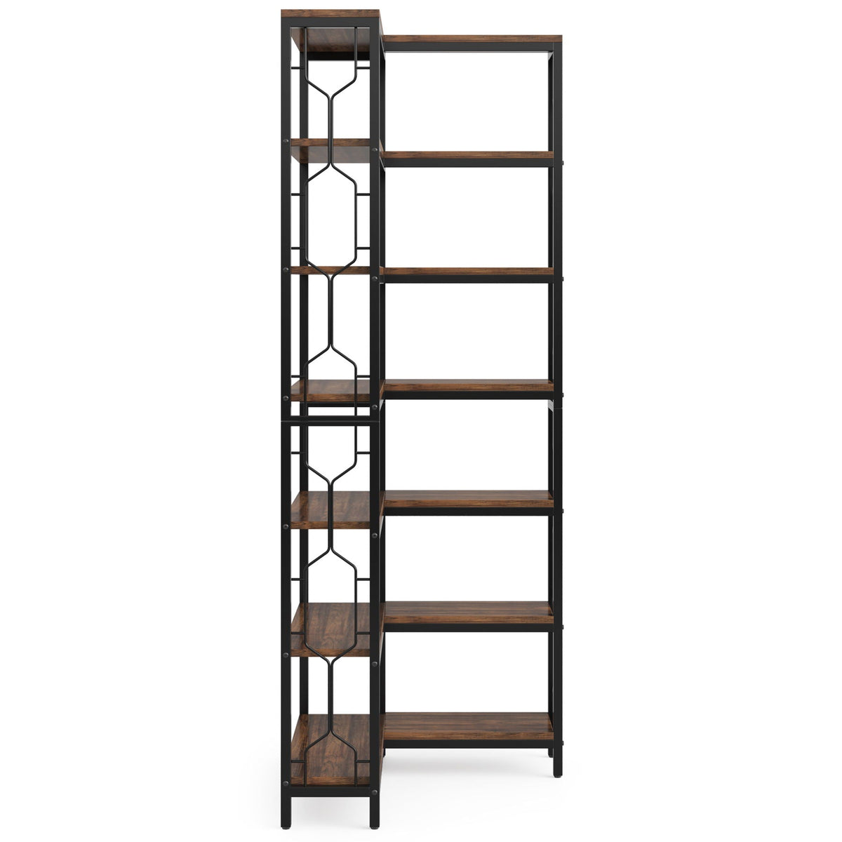 7-Tier Corner Bookshelf with Design HouseOfZazla dark brown wood shelves on black metal frame on Tampa Home & Garden Store