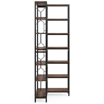 7-Tier Corner Bookshelf with Design HouseOfZazla dark brown wood shelves on black metal frame on Tampa Home & Garden Store