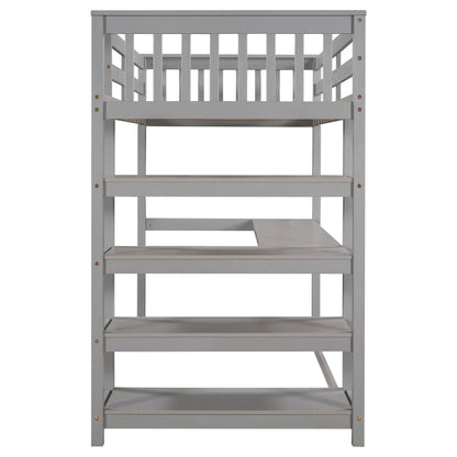 Loft Bed with Storage Shelves and Under Bed Desk