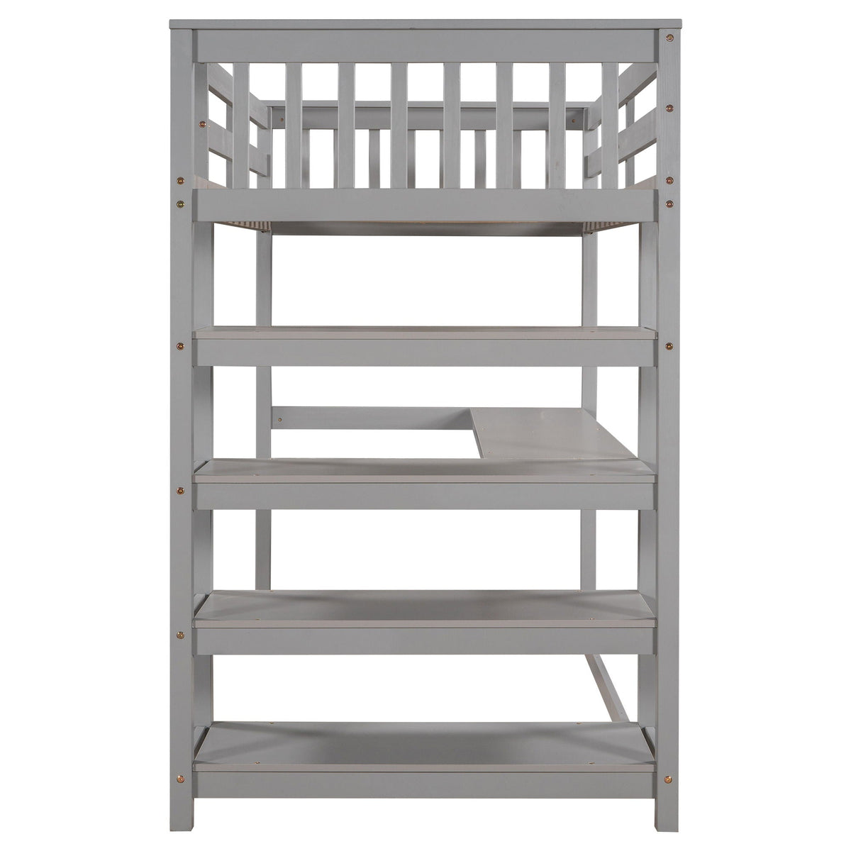 Loft Bed With Storage Shelves And Under Bed Desk gray wood frame with slat guard rails on Tampa Home & Garden Store