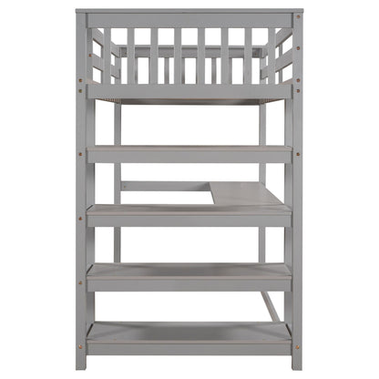 Loft Bed With Storage Shelves And Under Bed Desk gray wood frame with slat guard rails on Tampa Home & Garden Store