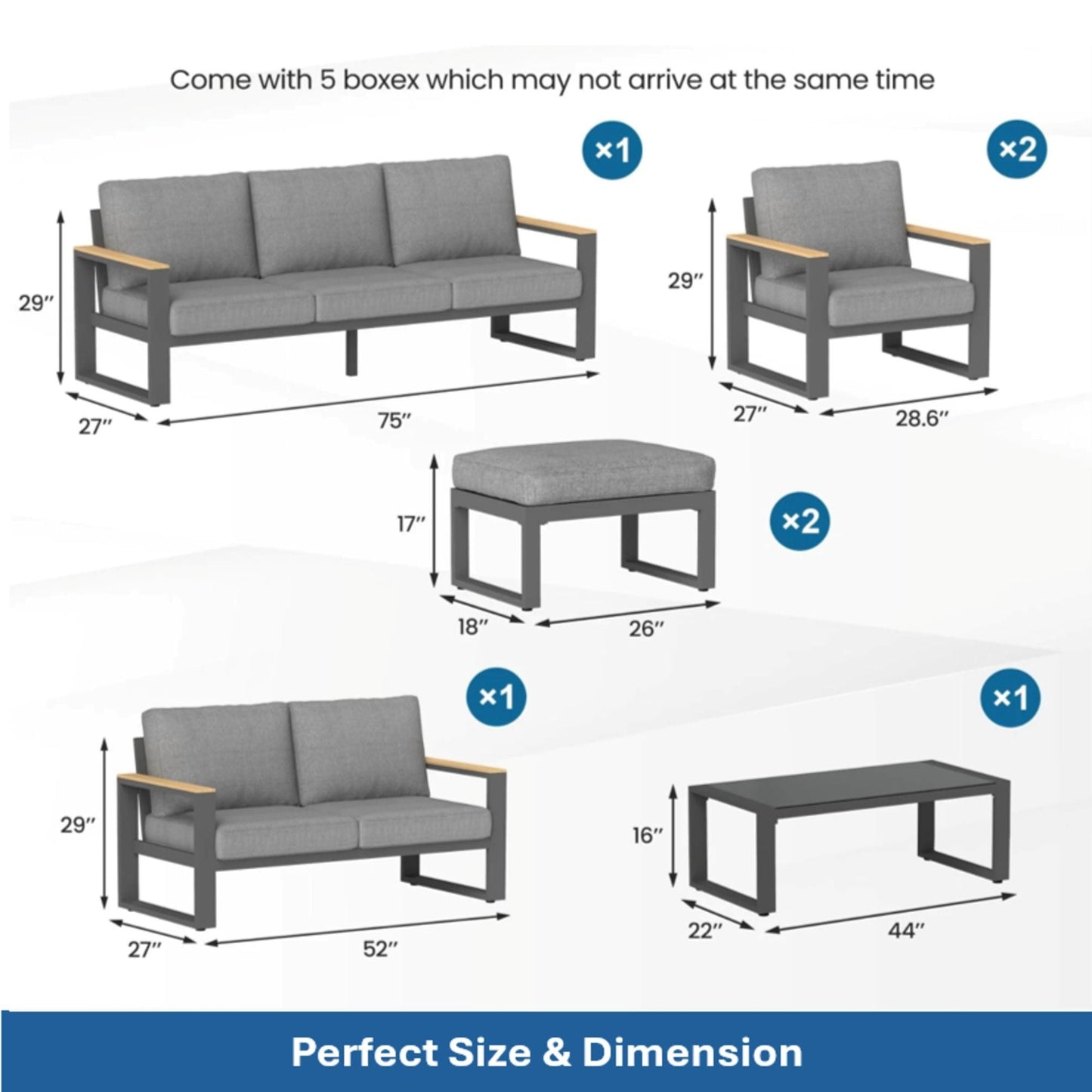 Modern Outdoor Sofa Set with the Coffee Table