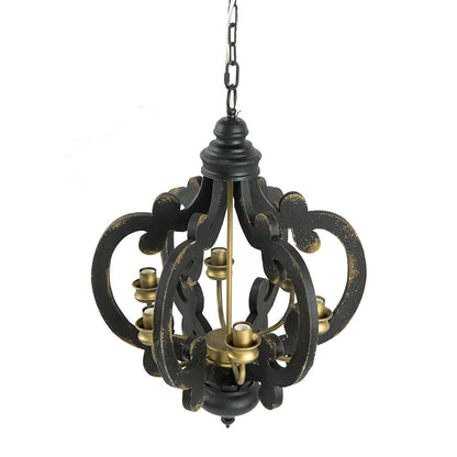 Farmhouse Chandelier With 6 Light Wood Pendant