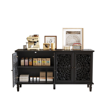 60in antique buffet cabinet with floral carvings in black finish by HouseOfZazla on Tampa Home & Garden Store