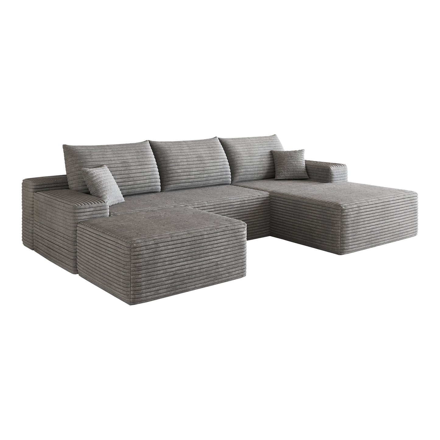 107in Cloud Sectional Sofa with 1 Ottoman in gray ribbed upholstery, L-shaped with cushions on Tampa Home & Garden Store