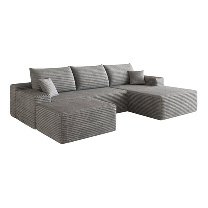 107in Cloud Sectional Sofa with 1 Ottoman in gray ribbed upholstery, L-shaped with cushions on Tampa Home & Garden Store