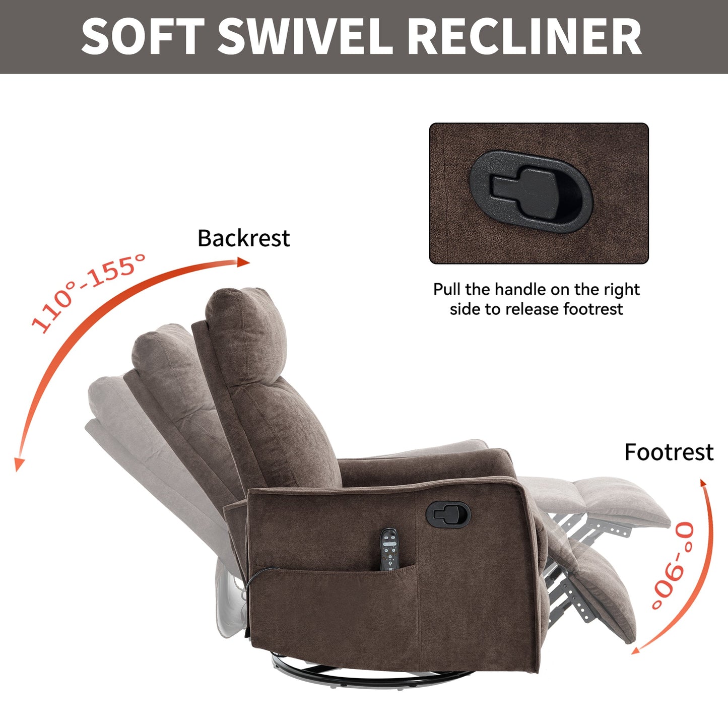 Heat Massage Manual Recliner Chair in brown fabric with remote by HouseOfZazla on Tampa Home & Garden Store