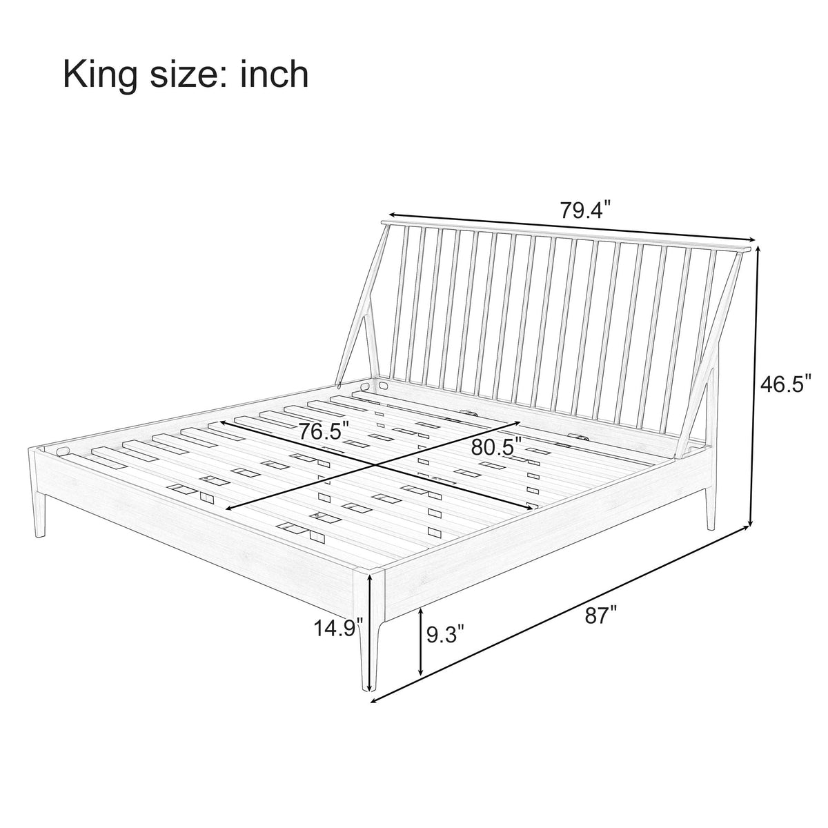 Bohemian platform bed with tall headboard by HouseOfZazla, wooden frame with slatted base on Tampa Home & Garden Store