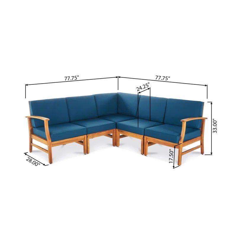Perla 5 Pieces Outdoor Wood Patio Sofa Set