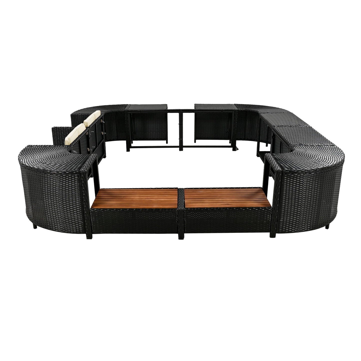 Outdoor Rattan Spa Frame and Modular Storage Seat