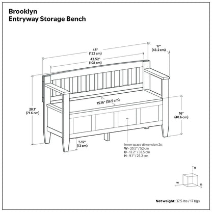 Brooklyn Handcrafted Entryway Storage Bench line diagram with dimensions by Unique Piece Furniture on Tampa Home & Garden Store